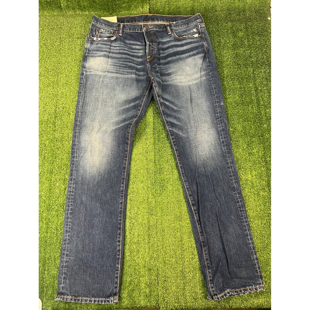 Abercrombie & Fitch Mens Blue Distressed Straight Leg Jeans 38x36 Medium Wash